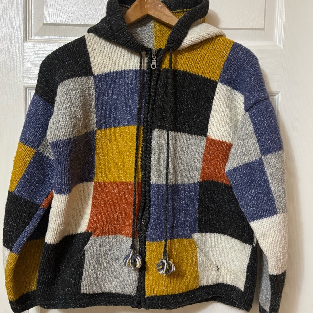 Patchwork Hooded Cardigan Sweater